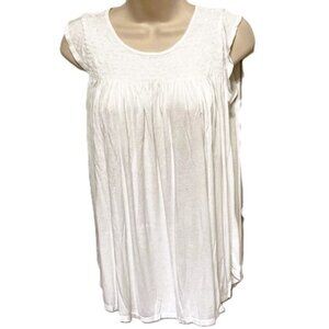 Ann Taylor LOFT Shirred Smocked Flutter Sleeve White Swing Top Womens Medium